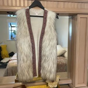 Xhilaration Faux Fur Vest With Boho Embroidery Trim